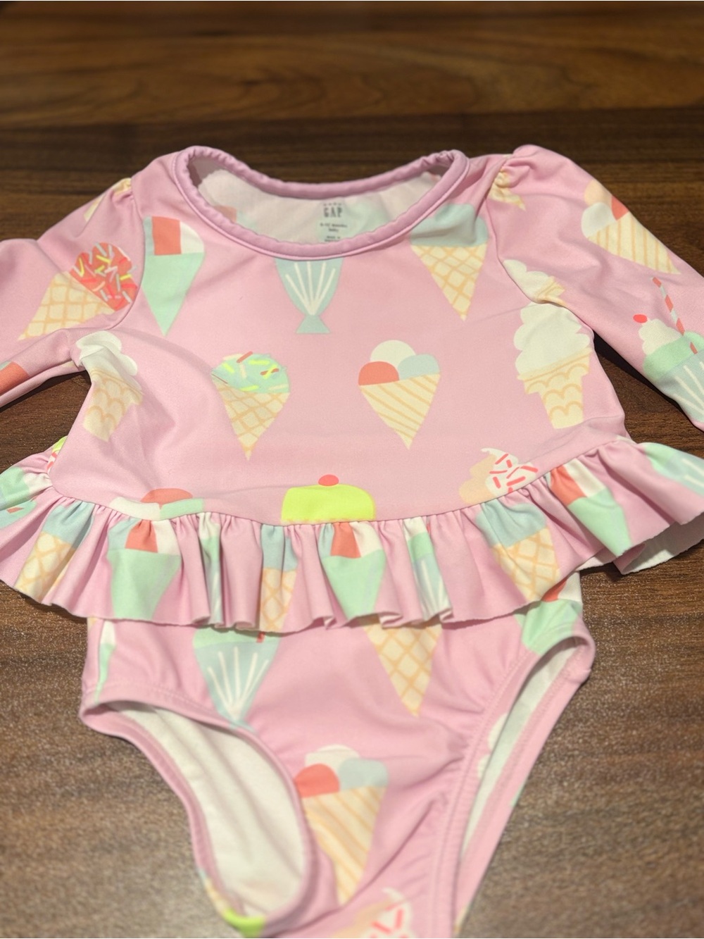 GAP Pastel Pink Baby One-Piece Swimsuit with Ice Cream Print